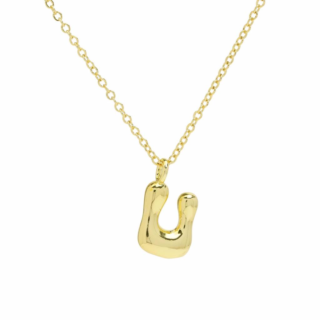 18K Gold Plated Balloon Bubble Hip Hop Necklace with 26 English Letters for Women