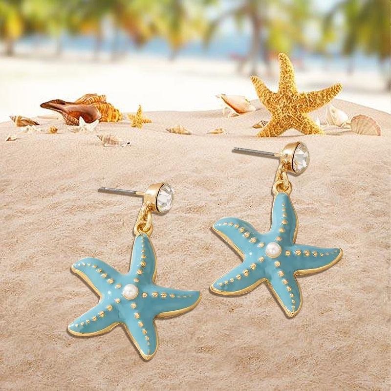 Fashion and Elegance Color Starfish Earrings Earrings Ocean Style Starfish Summer Beach Trend Versatile Vacation Style
