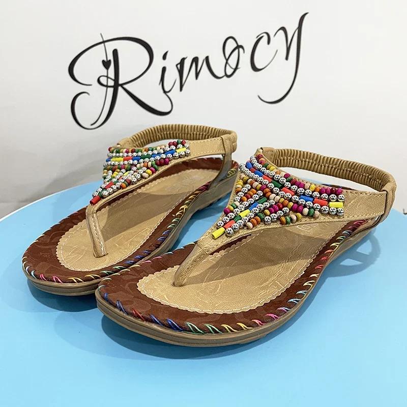 Fashion Bohemian Style Flat Sandals for Women Summer 2025 Clip Toe Gladiator Sandals Woman Plus Size Soft Bottom Beach Shoes Flip Flops