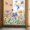 Fresh Hand-Painted Flower Butterfly Static Cling UV Window Sticker for Glass Window Home Decoration