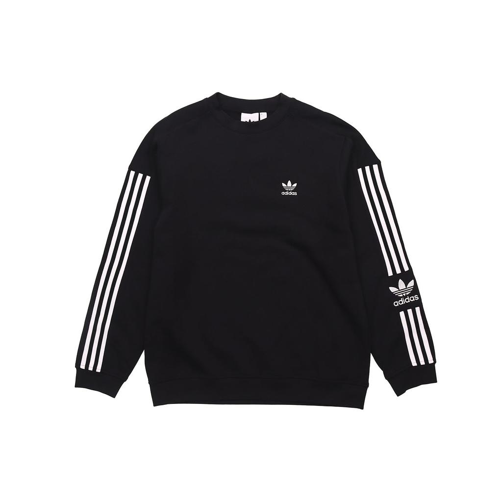 Adidas Originals Trefoil Lock Up Contrast Three-Stripe Fleece Crew Neck Sweatshirt Men Tops Black ED6121