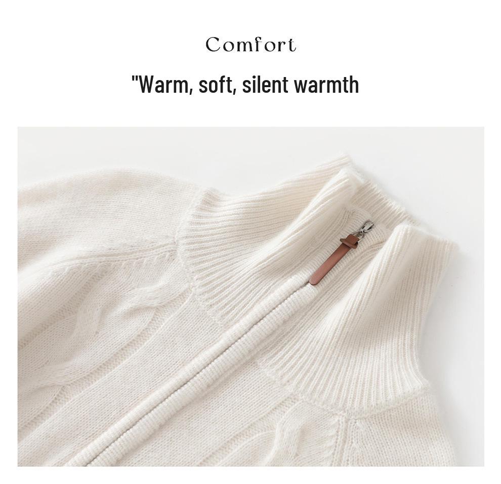 Lekasha Women's High Neck Cable Knit Cashmere Sweater - Warm for Autumn & Winter, White