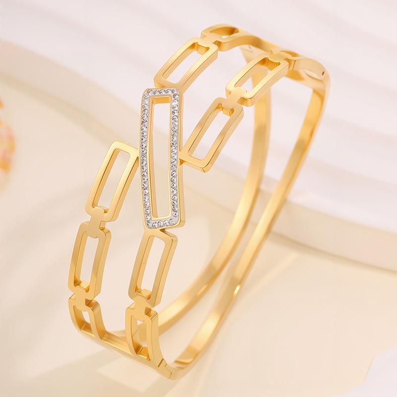Fashionable Wide Version Hollow Square Titanium Steel Women’s Elegant Versatile Design and Temperament Bracelet