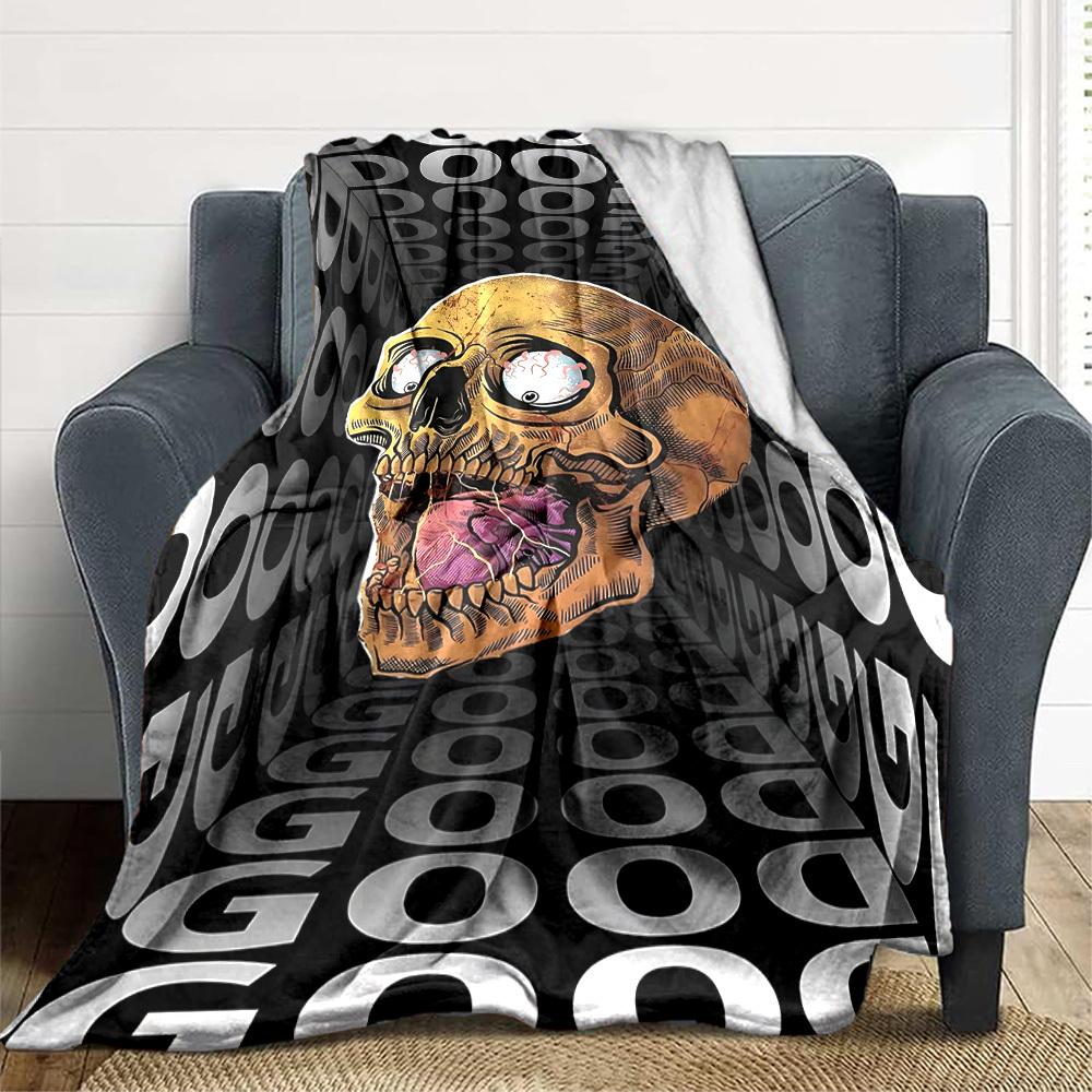1pc Skull Artwork Blanket, Lightweight Flannel Throw For Sofa, Bed, Travel, Camping, Livingroom, Office, Couch, Chair