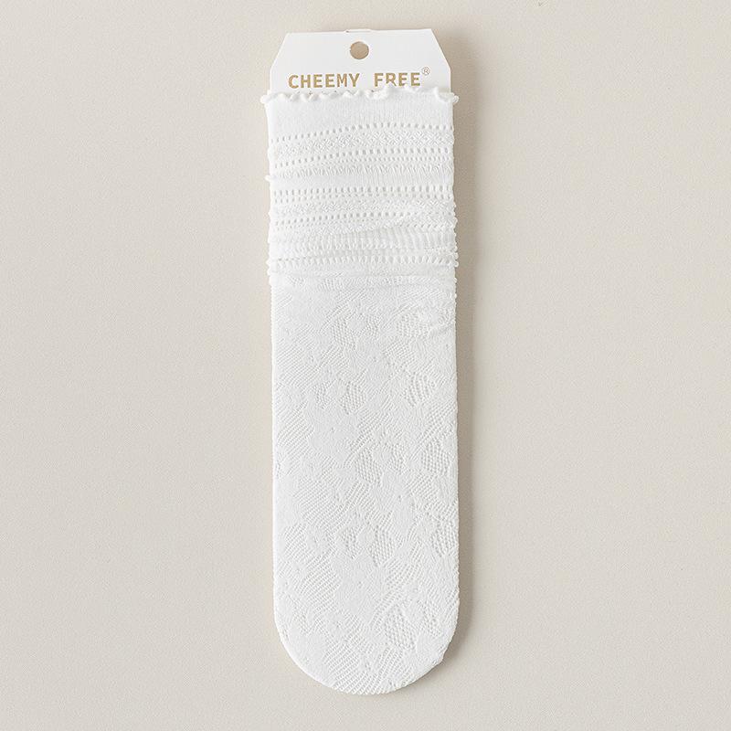 5 Pairs Pairs Women's Mid-tube Socks Summer Thin Breathable Hollow Retro Long Women's Socks Lace Pile Socks