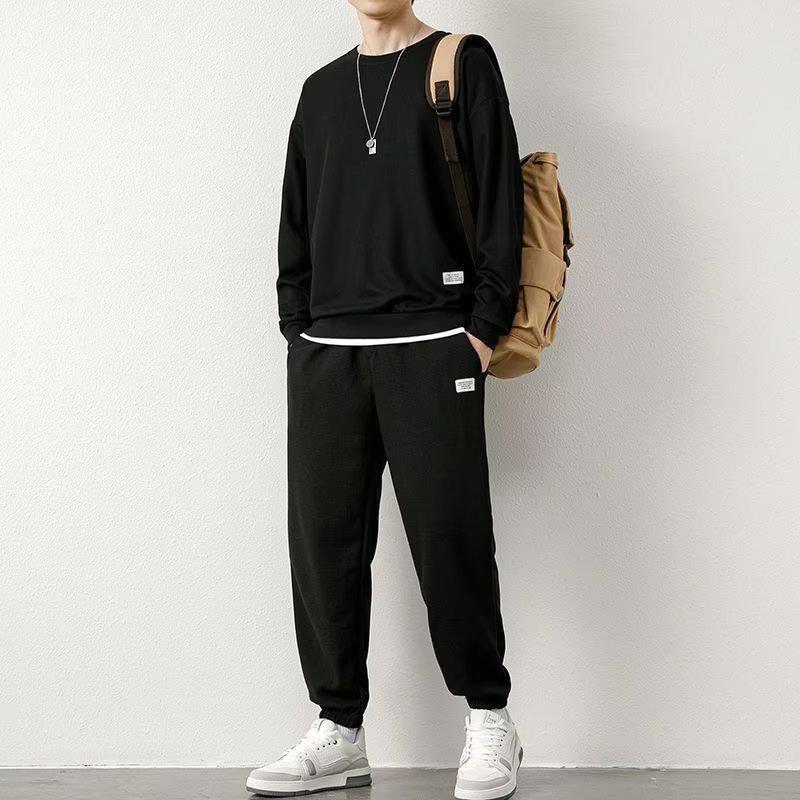 Men's Autumn Winter Fleece Joggers: Casual, Warm, Versatile, Korean Style Drawstring Pants, Solid Color, Trendy Hong Kong Influence.