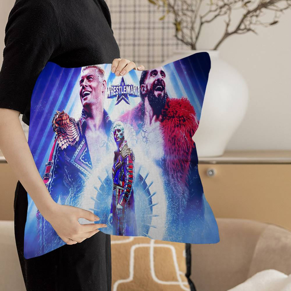 W-W-W-ES W-WrestlingS StarS Pillow Covers Cartoon Sofa Decorative Home Double-sided Printing Short Plush Cute Cushion Cover