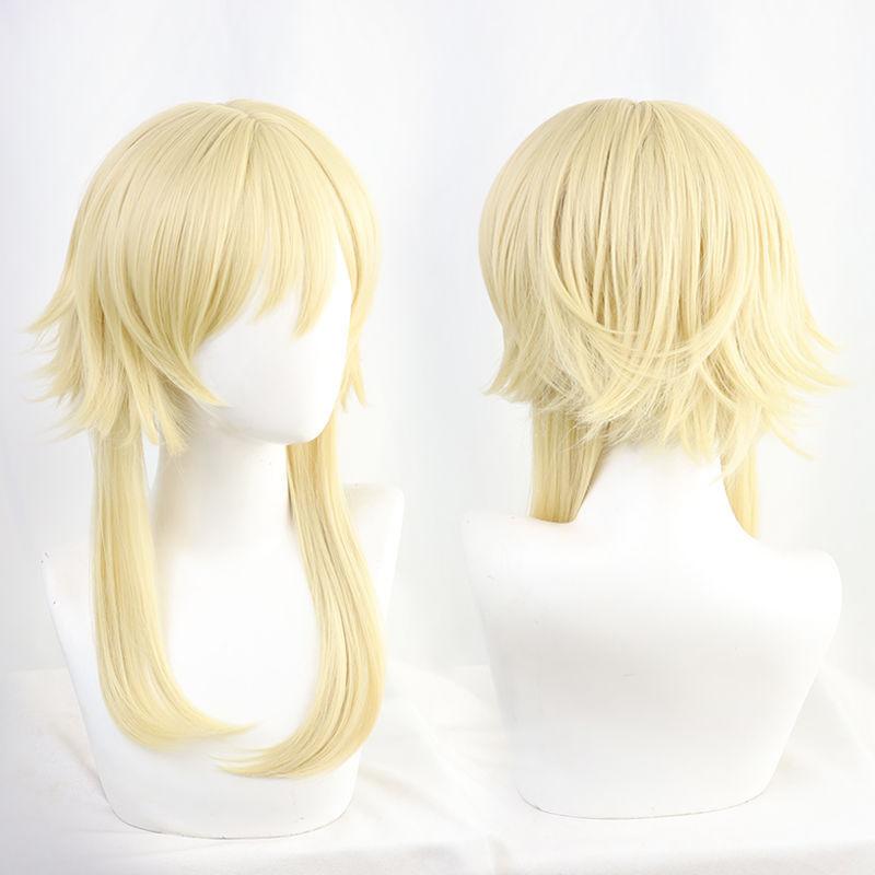 High Quality Traveler Cosplay Aether Lumine Cosplay Wig Blond Golden Heat Resistant Synthetic Hair Anime Cosplay Wigs + Wig Cap