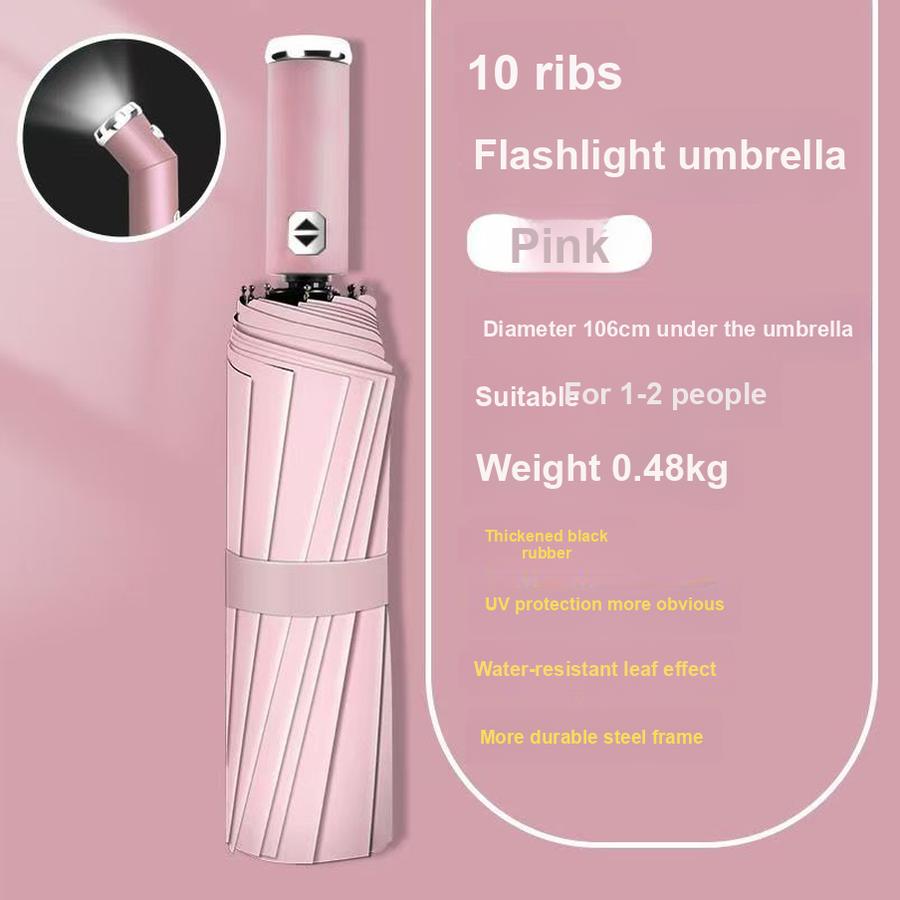 Novo Guarda-chuva com Lanterna LED Combo Guarda-chuva Dobrável Multifuncional com Luz Forte, à Prova de Vento e Protetor Solar - Fábrica