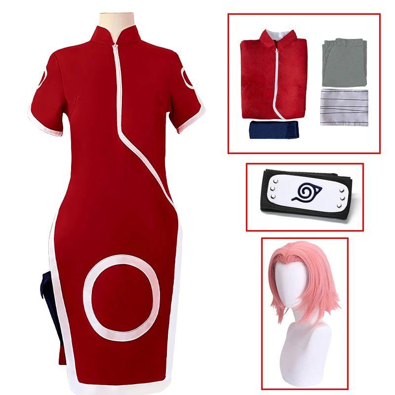 Game Haruno Sakura Cosplay Shippuden Anime Costume Wig Women Girls Skirt Unisex Ninja Cartoon Halloween Carnival Costume