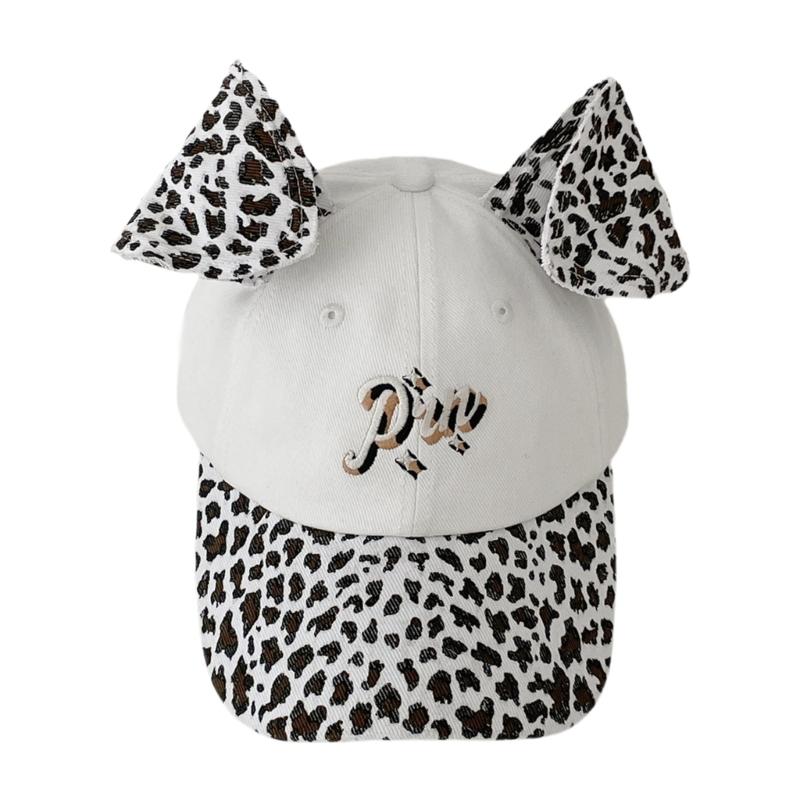 

2000s Leopard Dog Ear Designs Caps Comfortable Cotton Basebal Hat for Casual Outings and Music Festival Sunproof Headwear