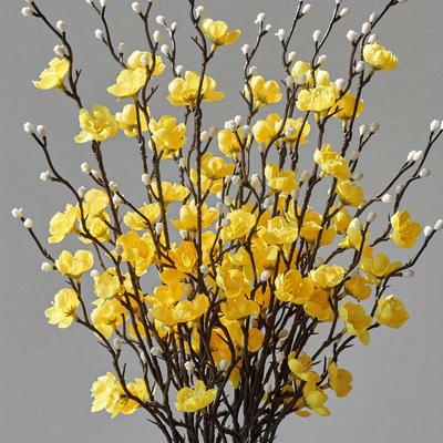Artificial Flowers White Plum Blossom 21.7'' Fake Wintersweet Long Stem Plastic Flowers Home Hotel Office Wedding Party Garden Decor