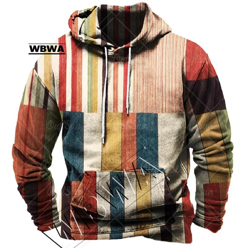 

Винтажная мужская толстовка с 3d клетчатым принтом, пуловер с длинными рукавами, уличная мужская одежда, мужской свитер с капюшоном большого размера, 2023 L