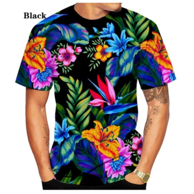 BOLIV MODA Heren 3D Geprint T-shirt Hawaiiaanse Mouw Palmbomen Patroon Print Korte Mouw Ronde Hals Pullover Casual Top 6XL