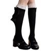 Chaussettes Velours Respirantes Hautes sur le Genou Bordure en Dentelle Nœud Élastique Antidérapant Mi-Mollet pour Port Quotidien Événement Spécial