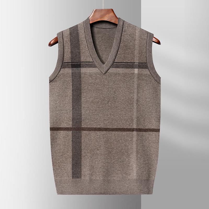 

Мужской жилет Жилет Среднего и пожилого возраста Жилет для папы V-образный вырез Без рукавов Вязаный свитер Осень Тепло Поддева Пальто 4XL