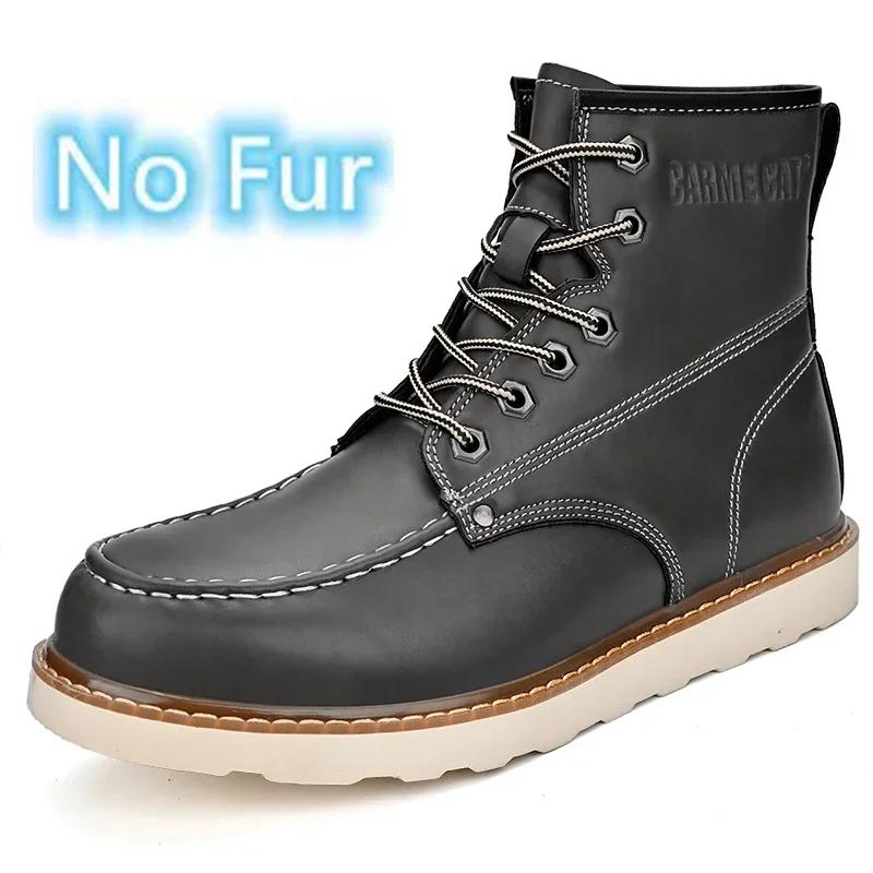 Herren Outdoor Lederstiefel mit hohem Schaft Neue Mode Wasserdicht Herren Motorradstiefel Bequeme Plateau Warme Plüschfell Winterstiefel