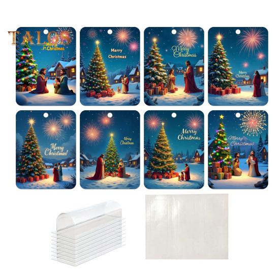 8 Stück Weihnachtskarten-Anhänger, Weihnachts-Geldbörsen-Karten, doppelseitiges Klebeband, Weihnachtsbaum-Druck, Geldhalter-Ornament, Geldklammer-Ornament