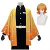 Agatsuma Zenitsu Cosplay Costume Wig Haori Embroidery Top Elastic Pants Belt Rose Net Cos Halloween Christmas Gift