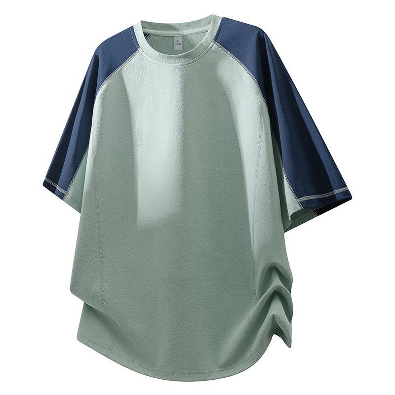 Men's Summer 2026 Raglan Contrast Short Sleeve T-shirt - Loose, Trendy, Versatile Half Sleeve Design