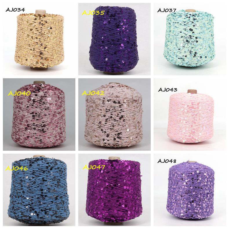 Hand-Knitted Bright Cotton Yarn with Sequins, 3MM+6MM, Combed and Fancy