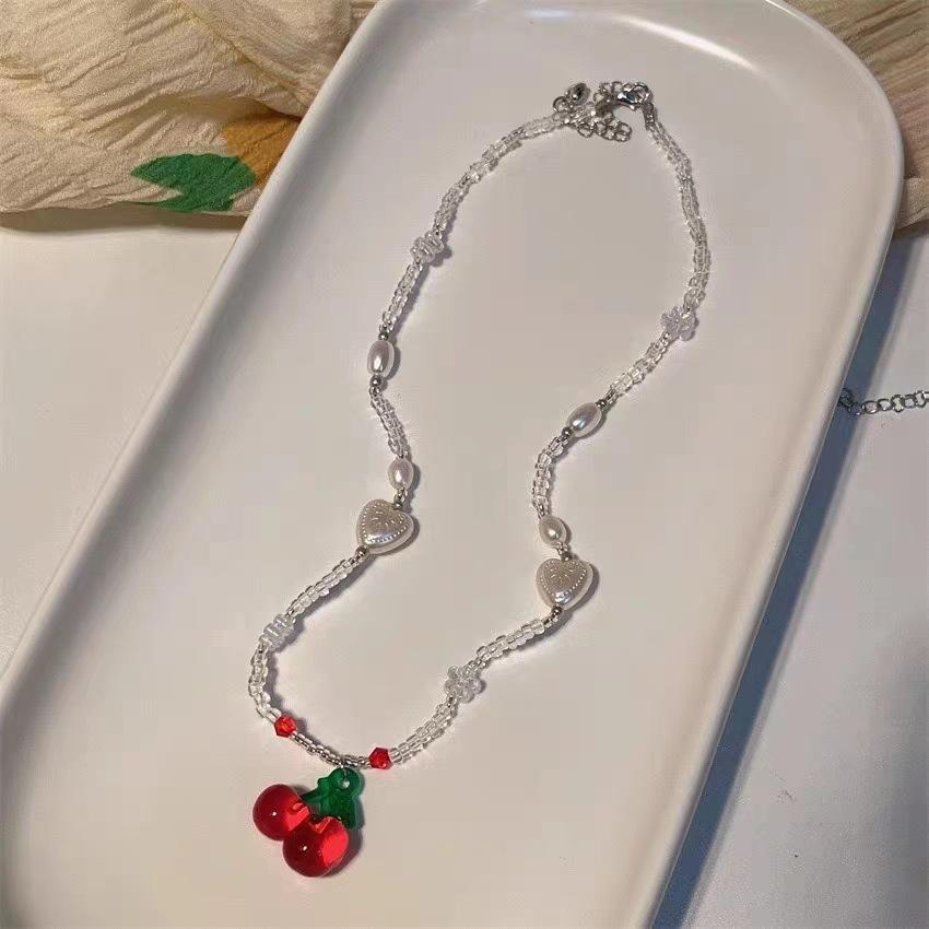 Cherry Necklace Pearl Love Beaded Summer Versatile Simple Necklace Clavicle Chain Love New Trendy Jewelry Accessories