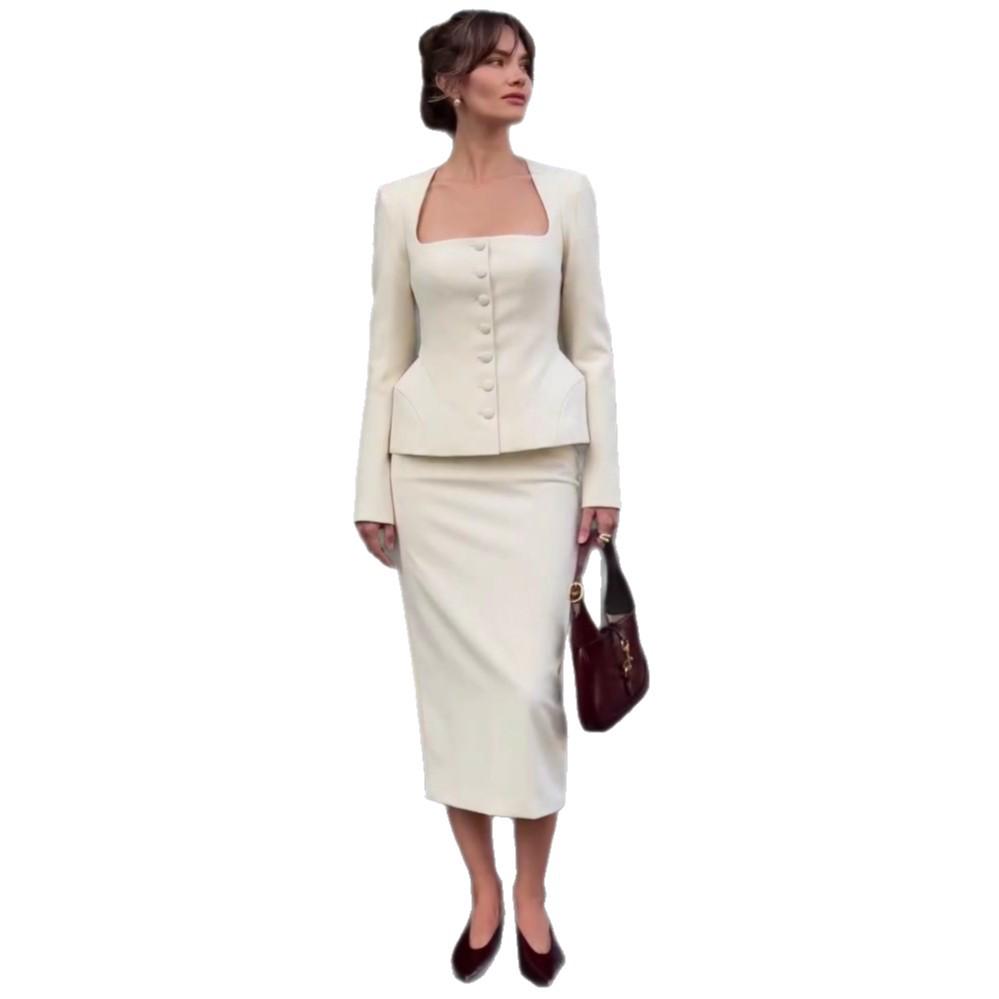 2025 A/W Women's French Long-Sleeved Suit Jacket & Skirt Set
