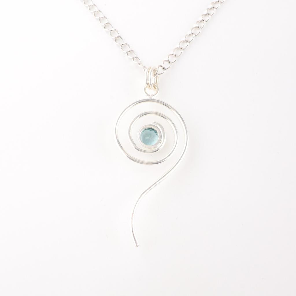 925 Sterling Silver Spiral Pendant Rare Sky Blue Topaz Gemstone Handmade Jewelry PP-42-3