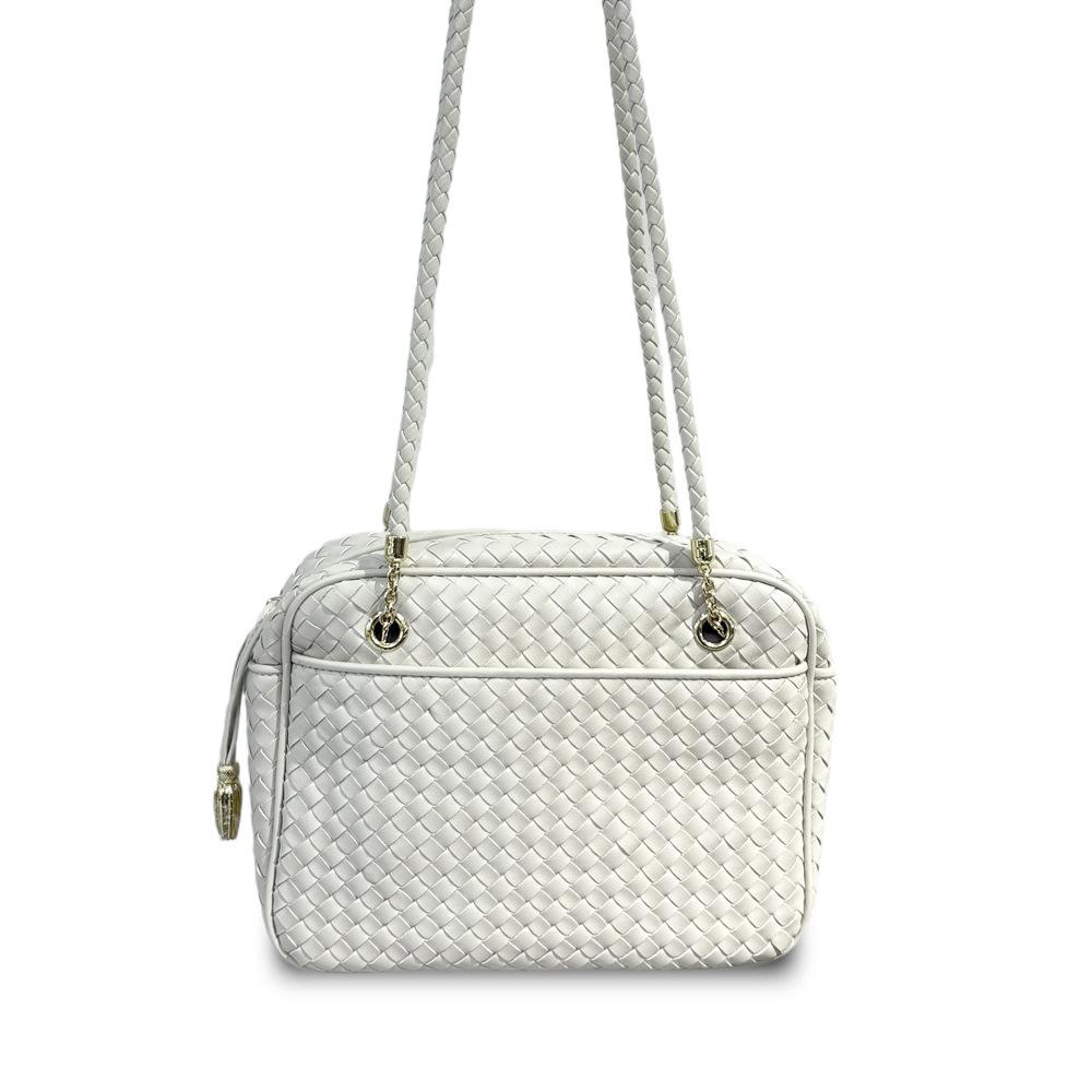New Leather Woven Camera Bag Tofu Bag Niche Retro Boston Women's Bag Cross-border Fashion Shoulder Messenger Bag