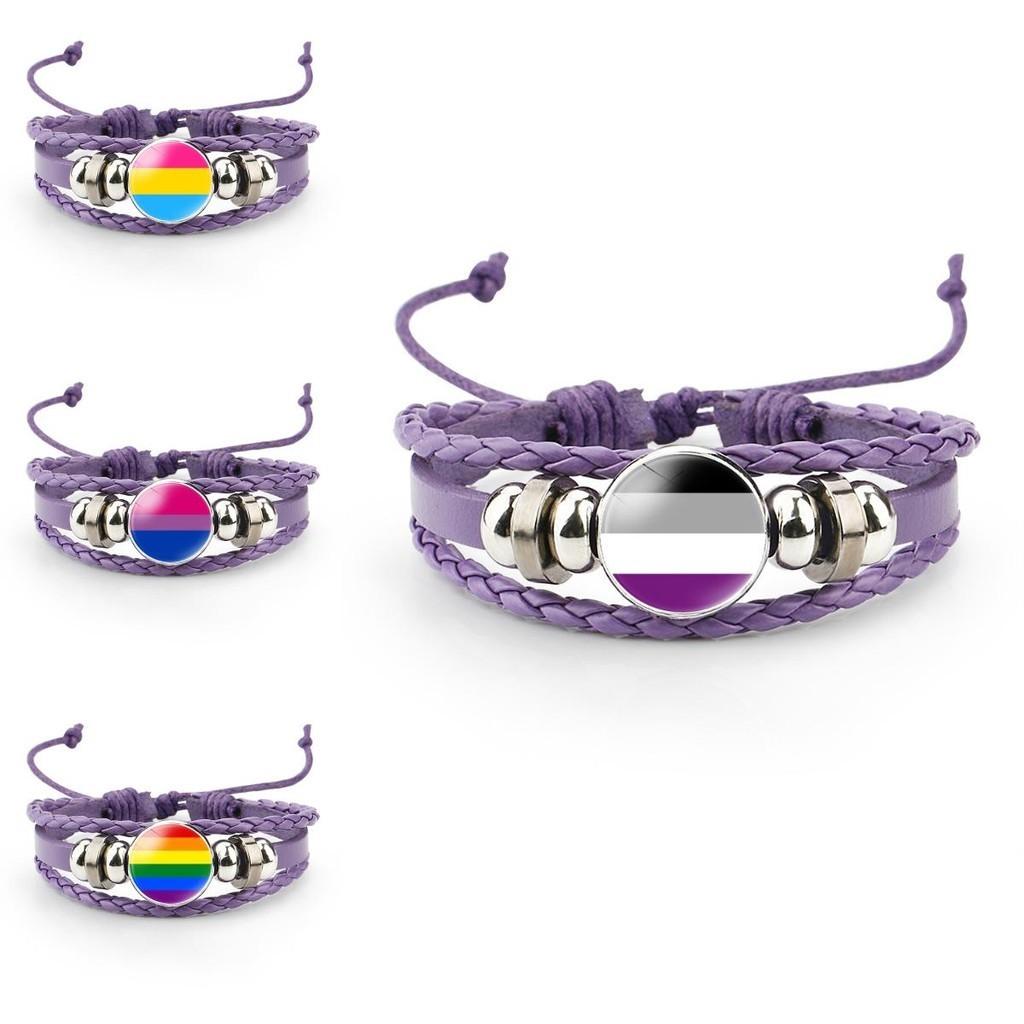 And Colorful Distinctive Rainbow Flag Time Gemstone Purple Leather Bracelet