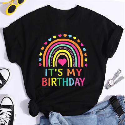 Top Birthday Print Girl T-shirt Fashion Personalized Design Top Cartoon Pattern Print T-shirt