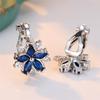 Schattige Dames Blauw Wit Steen Bloem Oorbellen Clip Charm Zilverkleurig Bruiloft Voor Vrouwen