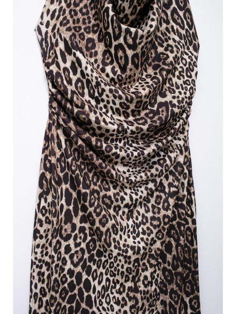 Animal Print Pleated Spaghetti Strap Dress - Women's European & American Style Summer Collection