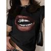 Summer Sporty Cotton T-Shirts Lip Printed Female Clothing Short Sleeve O-neck Tees Funny Women T Shirt Vintage Unisex Tops