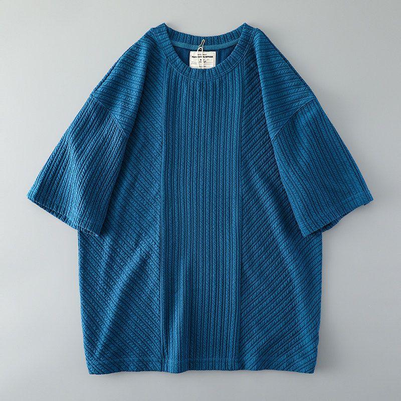 Trendy Retro Texture Men s Export Short-Sleeved T-shirt Peacock Blue M