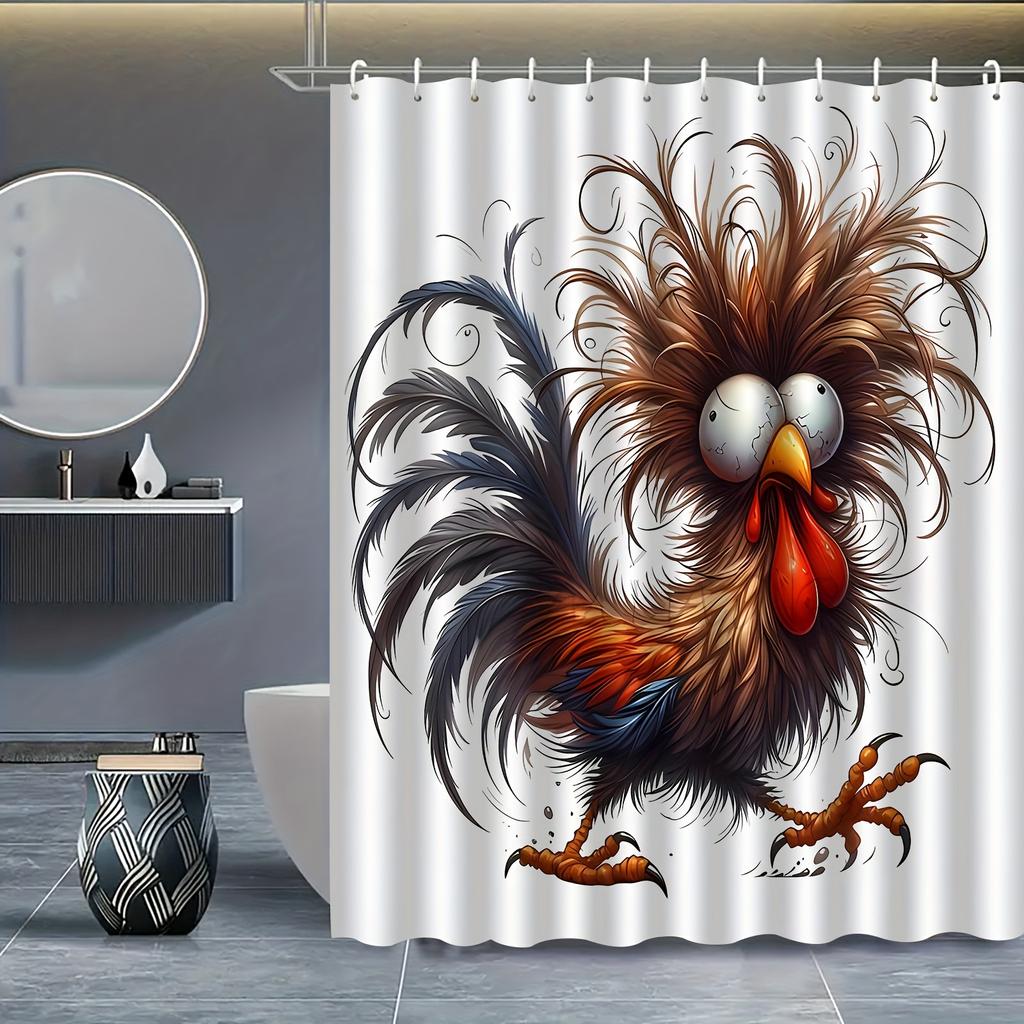 Funny Rooster Shower Curtain Cartoon Chicken Art Humor Animal Design Bathroom Decor Waterproof Printed Bath Curtain Home Fashion