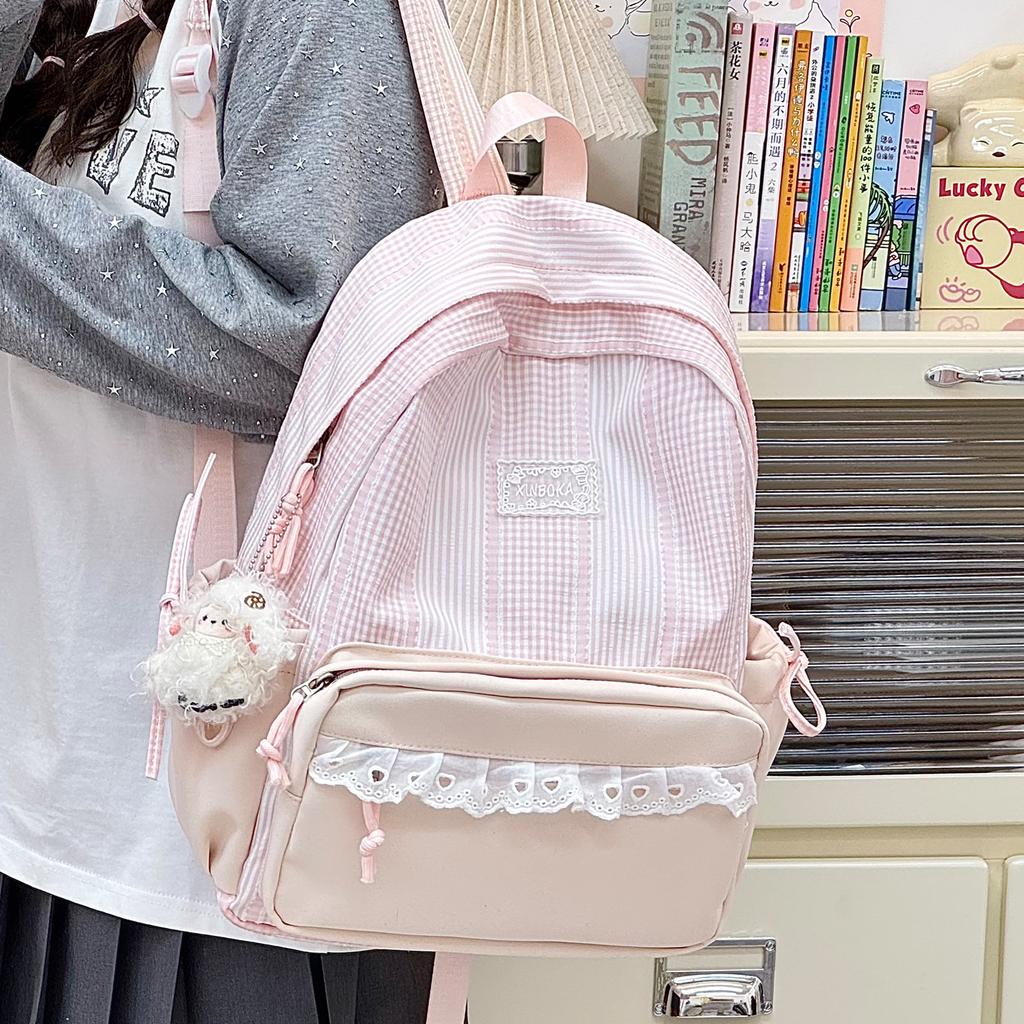 Schoolbag High-value Plaid Burden-reducing Backpack for Boys and Girls, Lightweight and Large-capacity Waterproof Backpack, Small Fresh and Versatile