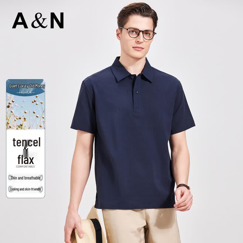 Men s Luxury Tencel-Linen Blend Polo Shirt L /50