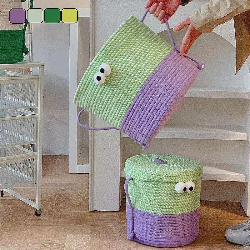 Kreslený kulatý látkový úložný kbelík na hračky Stolní tkaný úložný koš Úložný box na občerstvení