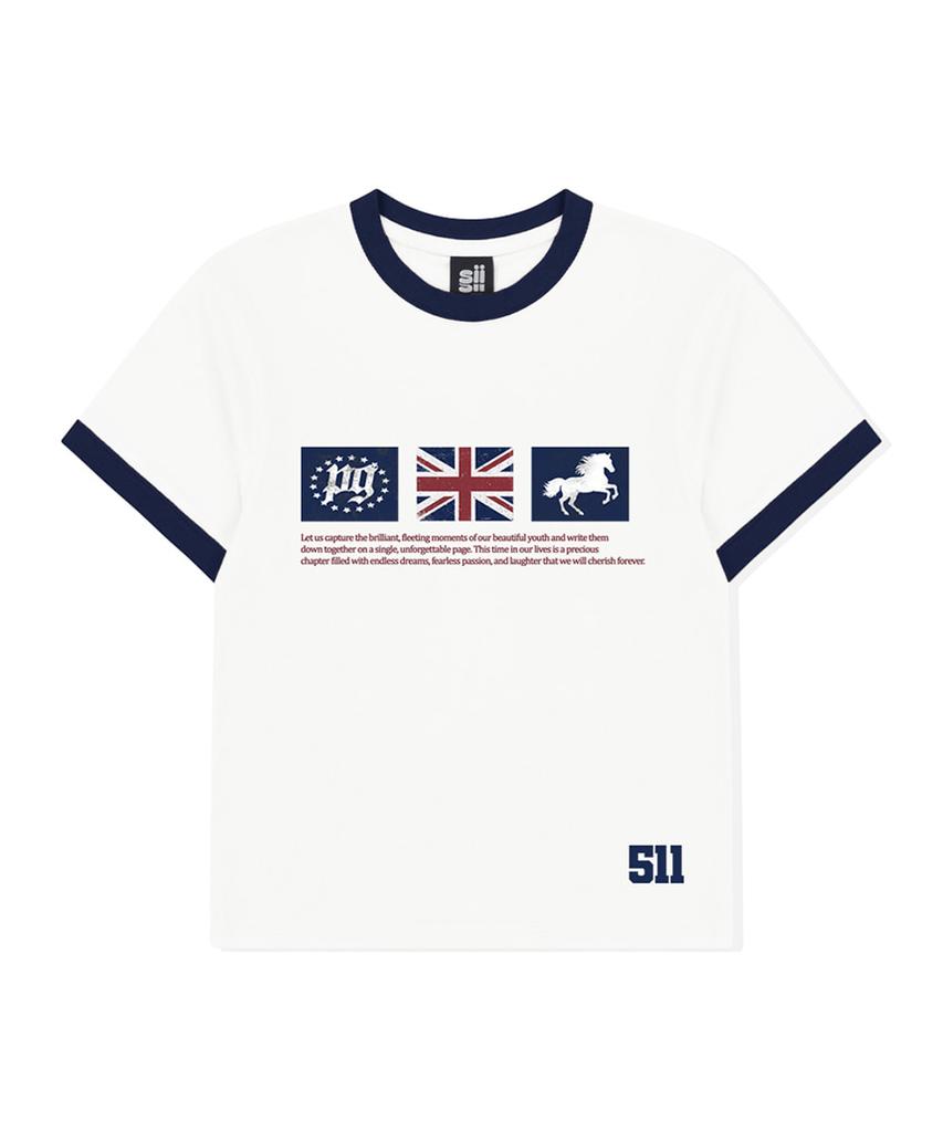 PAGESIISII Pg Star Print Ringer Short Sleeve T-Shirt Navy