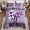 3pcs Duvet Cover Set Without Core 1 Quilt Cover + 2 Pillowcases Soft and Machine Washable Purple Skull Floral Print Bedding Set
