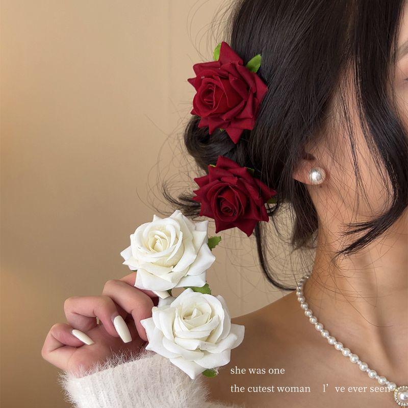 Vintage Red Rose Headdress Hair Clip: Elegant Floral Forest-Inspired Accessory for Photography