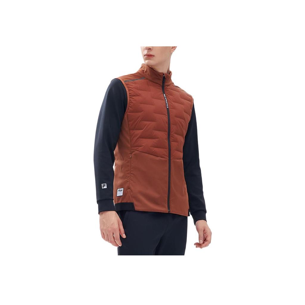 FILA Fashion Zip Collar Sports Down Vest Men Vests Leather-Brown A11M242901F-BN