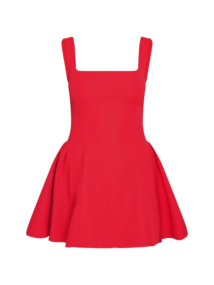 Women's Sleeveless Square Neck Cinched Waist Mini Flared Party Dress