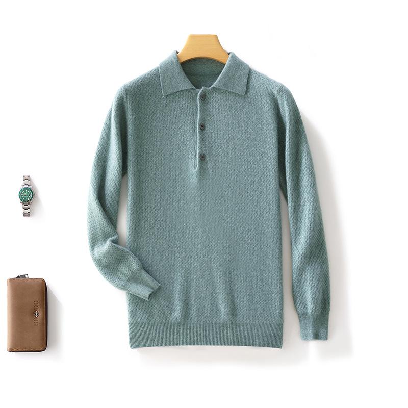 

Men s 100% Pure Wool Honeycomb Knit Sweater for Autumn/Winter – Lapel Business Pullover XL