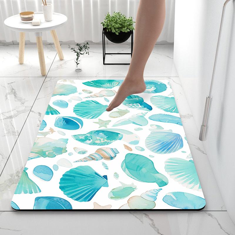 

Коврик с узором ракушек для ванной и кухни, супервпитывающий, быстросохнущий, с резиновой основой, грязеотталкивающий 400MMx600MM зелёный