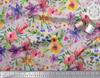 Soimoi Japan Crepe Satin Fabric Flower & Leaves Watercolor Decor Fabric Printed metre 42 Inch