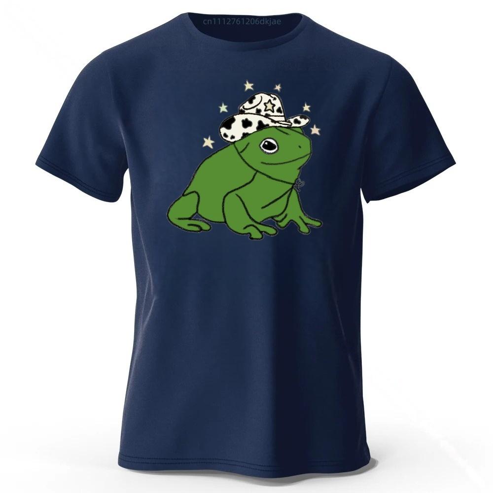 Western Cowboy Frog Fun Mens Cotton Short Sleeved Summer Womens Comfortable Soft Top Loose Fashion Casual Sports Tshirt
