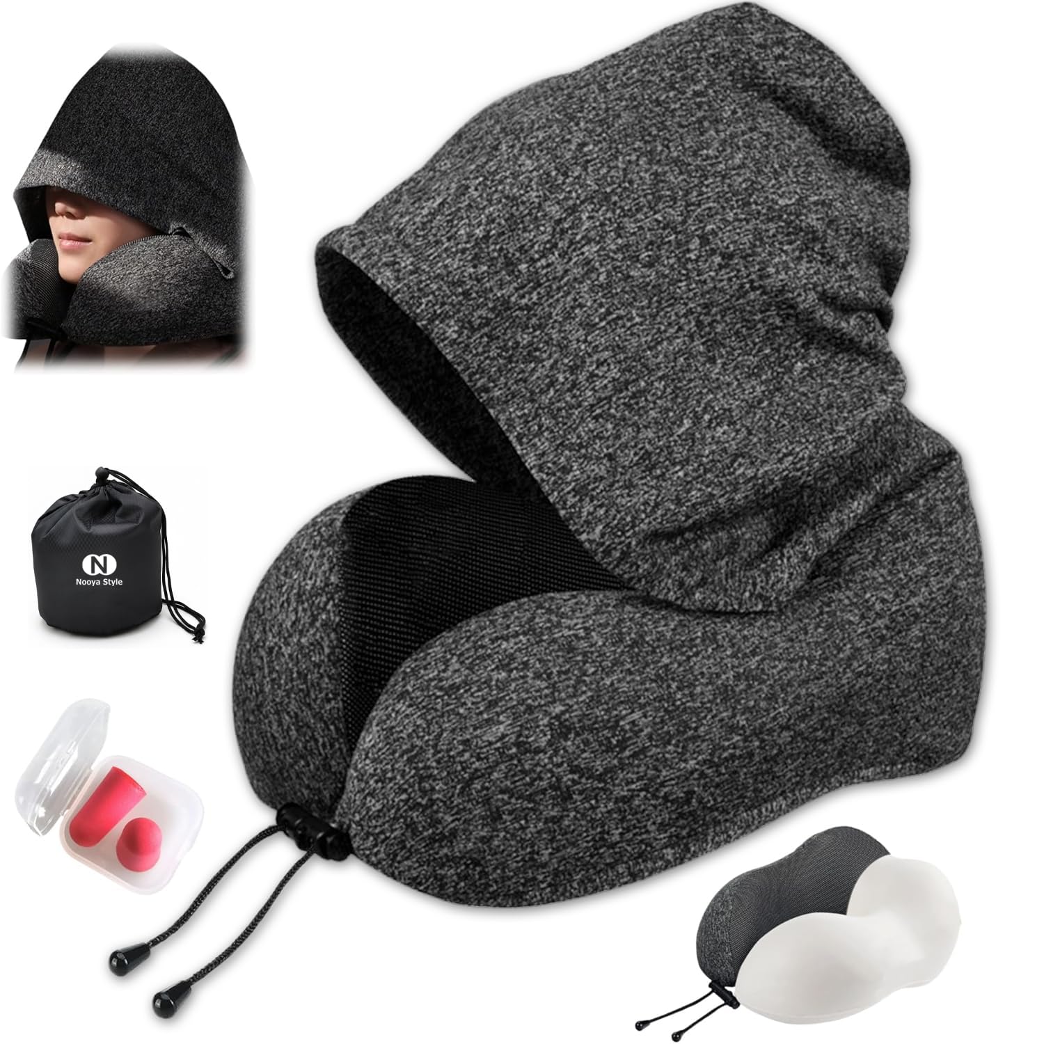 

NooyaStyle Neck Pillow [Patented and Supervised by a Physical Therapist] - Perfect for Airplane Travel, Shinkansen, and Night Buses. Includes an Extra