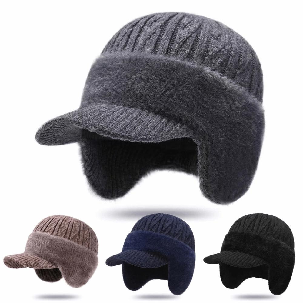 Thicken Thick Knitted Hat Knitted Outdoor Beanie Hat Ski Sports Hat Middle-aged And Elderly People